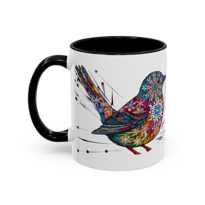 Bird Snowflake Winter Modern Unique Design Coffee Mug, Bird Nerd Mug (11, 15oz), Holiday Christmas Mug for Bird Lover, Gift for Teacher