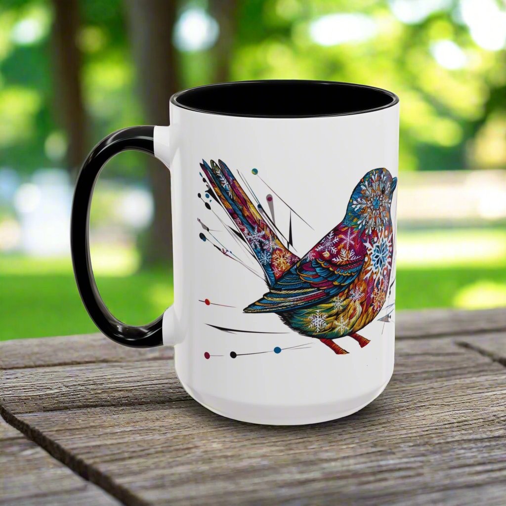 Bird Snowflake Winter Modern Unique Design Coffee Mug, Bird Nerd Mug (11, 15oz), Holiday Christmas Mug for Bird Lover, Gift for Teacher