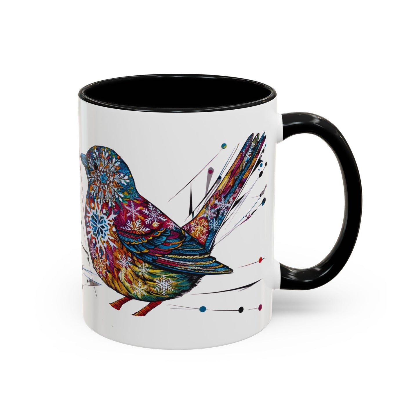 Bird Snowflake Winter Modern Unique Design Coffee Mug, Bird Nerd Mug (11, 15oz), Holiday Christmas Mug for Bird Lover, Gift for Teacher