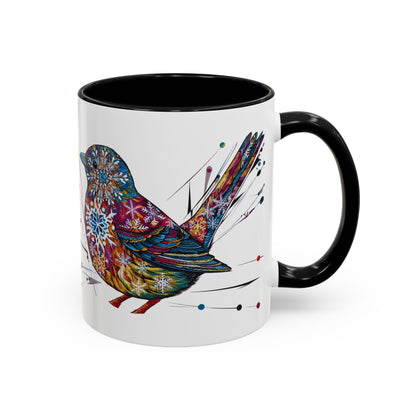 Bird Snowflake Winter Modern Unique Design Coffee Mug, Bird Nerd Mug (11, 15oz), Holiday Christmas Mug for Bird Lover, Gift for Teacher