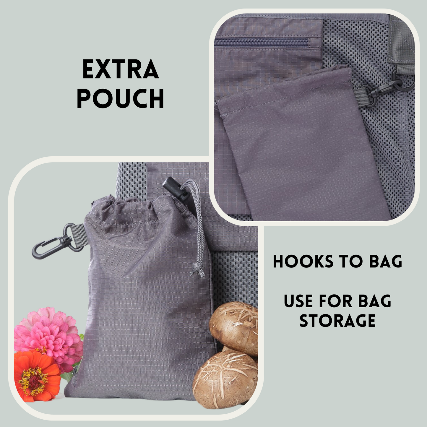 Pantala Moon Mushroom Foraging Bag, Harvest Basket Bag, Soft Mesh Foraging Basket (Gray)
