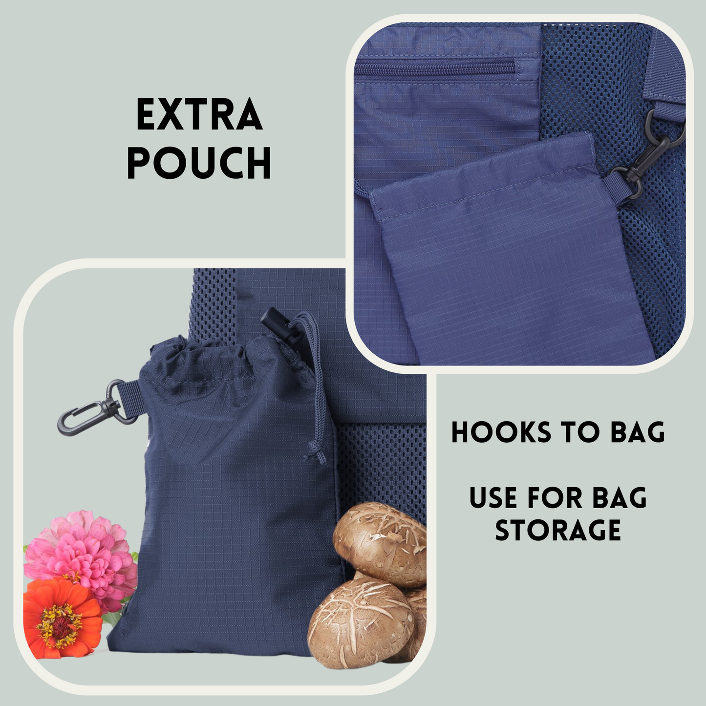 Pantala Moon Mushroom Foraging Bag, Harvest Basket Bag, Soft Mesh Foraging Basket (Blue)